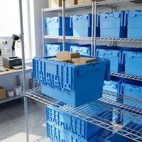 Caisse de rangement empilable pour e-commerce avec couvercle à charnières, bac industriel durable pour rayonnages d'entrepôt et systèmes de convoyage