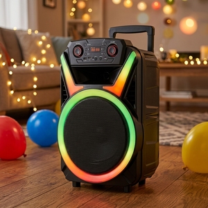 ลำโพงล้อลากไร้สาย ABS-15103 ไฟวงแหวน RGB เสียงเบสหนัก สำหรับคาราโอเกะกลางแจ้ง โรงงานผลิต OEM ODM RTS จัดส่งเร็ว 7 วัน ขายส่ง - Product Image 2