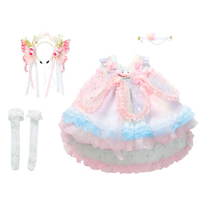 Niñas dulce verano princesa Lolita elfo vestido 25 nueva melodía tirantes cuello redondo encaje decoración sólido cumpleaños de los niños - Product Image 5