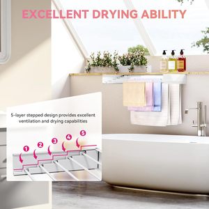 Wall Mounted Retractable Collapsible Foldable Metal Laundry Clothing Holder Bathroom <b>Clothes</b> Drying <b>Rack</b> - Product Image 4