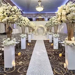 热卖金色金属花架，带亚克力白色基座，用于婚礼过道装饰
