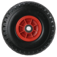 Hanak117,3.00-4, Pneus de secours en caoutchouc solide à l'épreuve des plates avec jantes en plastique, 260x85mm, axe 26mm, noir-rouge