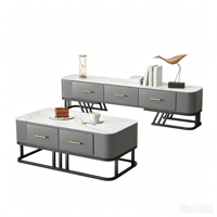 Table basse rectangulaire en pierre frittée de style italien avec cadre en bois, mobilier de salon moderne de luxe léger, table d'appoint pour le thé