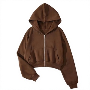 Custom Women's Spring Crop <b>Top</b> Hoodie Polyester/Cotton Breathable Fleece Zip-Up Front Printed Logo Streetwear Oversize ODM - Product Image 1