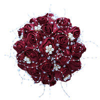 Bouquet de mariée rouge romantique en perles et rubans, écologique, de haute qualité, fait main, fleurs artificielles en satin, pour remise de diplôme et Halloween
