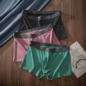 Calzoncillos bóxer a rayas de tiro medio para hombre, talla grande, pantalones de cuatro esquinas, tela de punto sexy, venta al por mayor para comercio electrónico transfronterizo. - Product Image 2