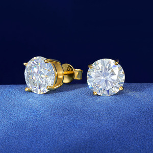 Iced Out Round Cut Moissanite Stud <b>Earrings</b> 925 Sterling Silver VVS Screw Back Threaded <b>Post</b> Secure Flat Back Bling - Product Image 1