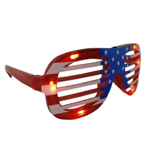 Free Shipping Luminous Toys Funny Holiday Gifts Flashing Party Christmas LED Glasses American Flag Blinds Glowing Glasses