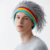 Accessoires de fête : Bonnet Rasta en tricot coloré, drôle, mignon, fait main, avec perruque en polaire tressée style dreadlocks, pour déguisement