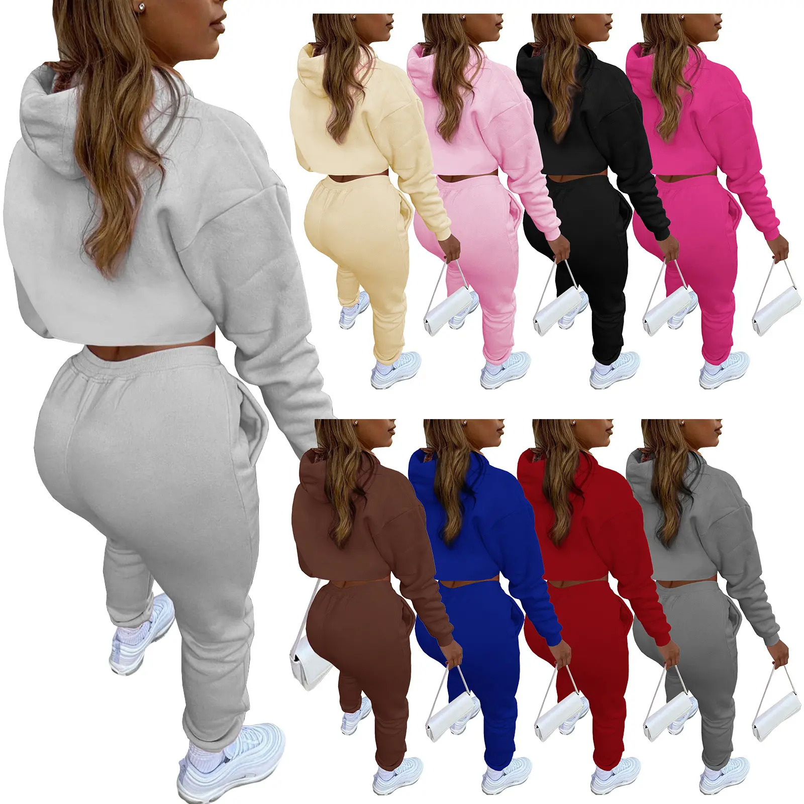 Sayhi Women's Sweatsuit Solid Pants Long Sleeve Hoodies Two Piece Outfits  Plus Size Loungewear Casual Summer Tracksuit Sets Grey S 