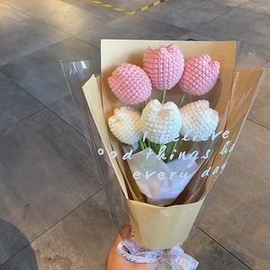 Lindo ramo de tulipanes regordetes, flores tejidas a crochet hechas a mano, producto terminado DIY, regalo creativo de cumpleaños para mejores amigos - Product Image 4