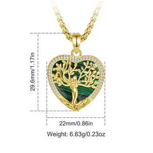 Collier Cœur Arbre Généalogique Vintage en Malachite, Plaqué Or 18K, Pendentif Pierre Verte pour Femme, Cadeau de Luxe Fête des Mères - Product Image 2