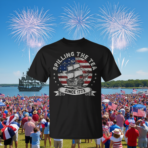 T-shirt « Spilling The Tea Since 1773 » rouge, blanc et bleu pour le 4 juillet - Product Image 3