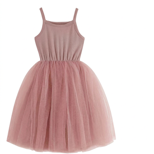 Robe de princesse coréenne smockée à col halter, unie, en dentelle, sans manches, en tulle, pour filles - Product Image 1