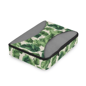 Lot de cubes de rangement de voyage en gros à imprimé palmier tropical vert, conception personnalisée, avec dessus en maille et compression pour le voyage - Product Image 3