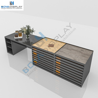 Solution de salle d'exposition en bois Table personnalisée Carreaux de céramique Tiroir combiné non émaillé Dalle de pierre artificielle Présentoir