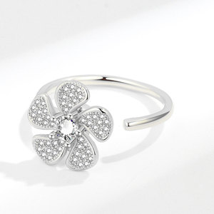 Anillo Giratorio Ajustable con Flor, Antiestrés, Sin Deslustre, Microincrustaciones de Zirconia, Cobre Chapado en Oro, Estilo Coreano, Joyería Minimalista - Product Image 5