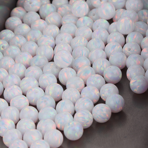 Mezzo foro pieno senza foro OP17 perline in opale sintetico a forma di sfera bianca - Product Image 2