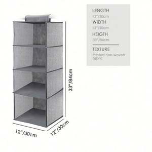 Étagères de rangement suspendues pour placard, organisateur de placard suspendu en tissu, organisateur de placard suspendu à 4 étagères avec crochets - Product Image 3