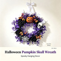 Couronne de porte d'Halloween à prix de gros, décor crâne avec toile d'araignée et chauve-souris pour porche extérieur, maison hantée, ornement de fête