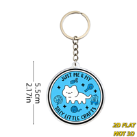 Porte-clés Just Me & My Silly Little Crafts, breloque ronde en acrylique bleue avec chat blanc, fil à tricoter, ciseaux, pendentif mignon pour loisirs créatifs DIY