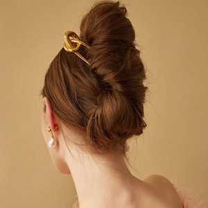Vintage Hair Accessories Stainless Steel 18K Gold Plated Rope Hair <strong>Fork</strong> Smooth Knot Shape Hair <strong>Clip</strong> for Women