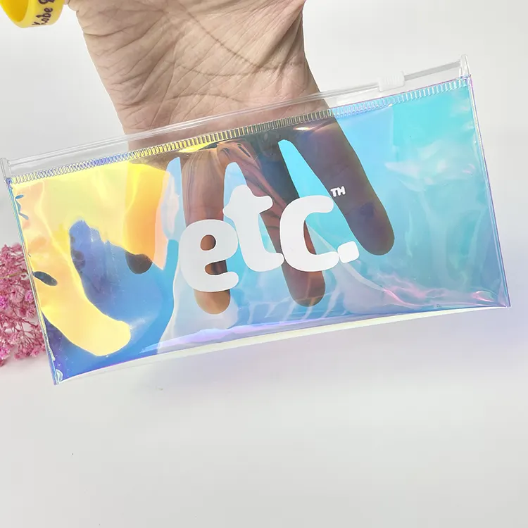 Nieuwe Mode Op Maat Pvc Ziplock Rits Zakje Laser Cosmetische Holografische Ijdelheid Sieraden Tassen Met Logo Bedrukt