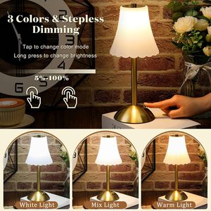 Lampe de table sans fil nordique rechargeable à LED avec commande tactile, or, 3 températures de couleur, lampe de chevet/bureau - Product Image 5
