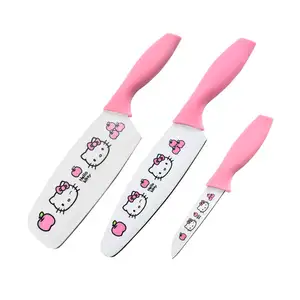 באיכות גבוהה 3 pcs סכין נירוסטה להגדיר דפוסים חמודים אישה מטבח וסכין פירות