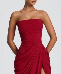 Robe de soirée femme style français, luxe léger, sans bretelles, nouvelle collection printemps-été, taille plissée, fendue asymétrique, longueur ras du sol - Product Image 5