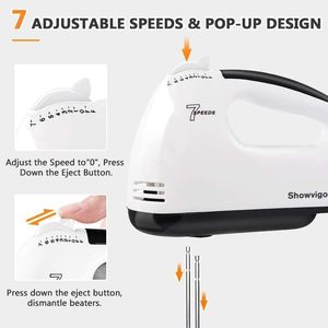 180W 7-Speed Electric Hand Mixer, Handheld Whisk with 4 Stainless Steel Accessories, Turbo Boost & Eject Button for Cakes <b>Eggs</b> - Product Image 4