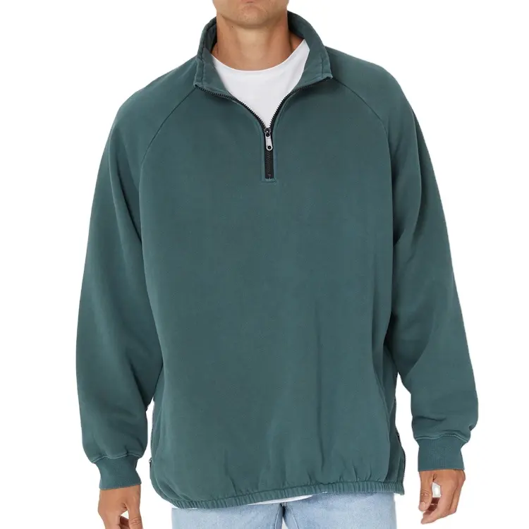 China Wholesale Custom Soft Cotton Side Split Zip Stand Collar Men Quarter Zip Sweatshirt