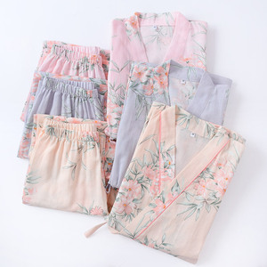 Abbigliamento <span class=keywords><strong>da</strong></span> notte <span class=keywords><strong>da</strong></span> donna in <span class=keywords><strong>cotone</strong></span> 100% per la <span class=keywords><strong>casa</strong></span> abbigliamento <span class=keywords><strong>da</strong></span> donna a mezza manica Kimono set pantaloni lunghi pigiama Seda - Product Image 4