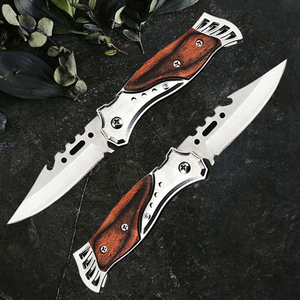 Cuchillo Plegable de Caza y Camping HL Factory al por Mayor, con Mango de Madera Colorido DIY y Hoja de Acero 2Cr13 con Punta Biselada - Product Image 2