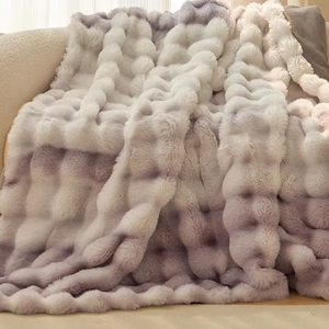 Manta acolchada de franela a cuadros moderna nueva <span class=keywords><strong>piel</strong></span> de conejo de imitación de burbuja teñida Zari - Product Image 1