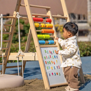 Estructura de escalada de madera para niños con tobogán y escalera para jugar en interiores y exteriores, de 4 a 6 años, forma geométrica, madera maciza - Product Image 4