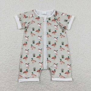 Ropa de verano para bebés recién nacidos, pelele de seda con estampado de caza, manga corta, mono con cremallera para niños. - Product Image 3