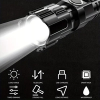 Lampe torche LED tactique de camping rechargeable par USB, lanterne télescopique à zoom EDC 2026 avec 3 modes d'éclairage