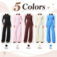Ensemble de fitness GM en gros : Haut zippé et pantalon évasé taille haute sculptant les fessiers, ensemble de yoga décontracté premium