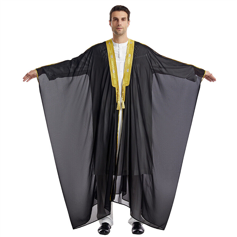 Black Chiffon Emobroidery Dress Arabic Robe