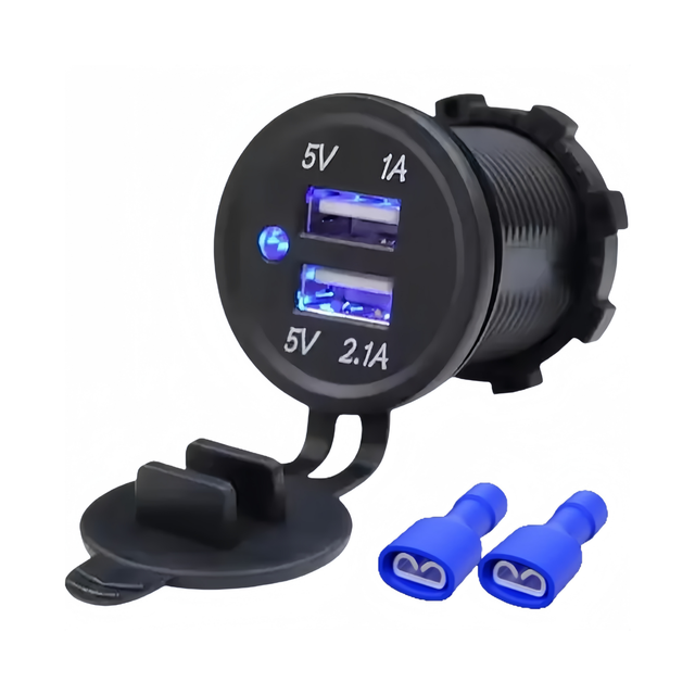 3.1A Car Charger Dual USB Port Socket with LED Light, DC12V-24V Power Outlet Adapter for Marine Boat RV Truck Car Motorcycle
