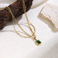 Collier double couche classique en acier inoxydable avec pendentif géométrique vert moderne et pierres précieuses, chaîne latérale, bijoux tendance en promotion TGXL14701