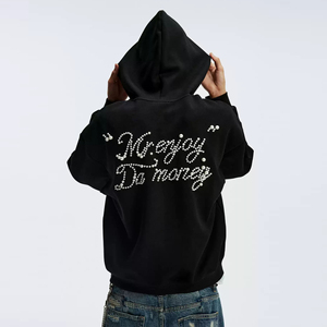 Sweat à capuche zippé en molleton épais, coupe ample, avec logo personnalisé en strass <span class=keywords><strong>Nacre</strong></span>, style Hip Hop oversize, doublure color block - Product Image 1