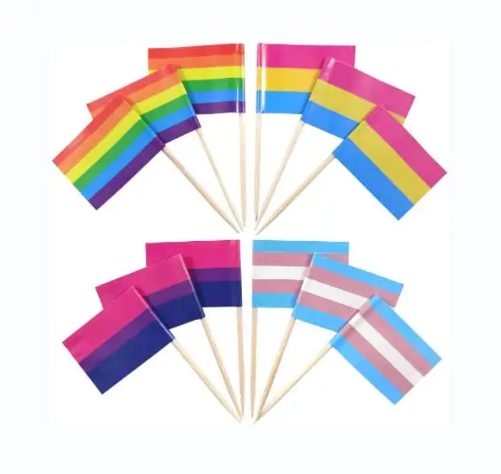 Más opciones Cake Toppers Rainbow LGBT palillo Bandera de cóctel para decoración de fiesta