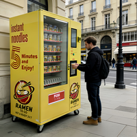 Distributeur automatique intelligent 24h/24 et 7j/7 de nouilles instantanées et d'eau chaude pour le marché européen, machine de vente de repas chauds avec écran de 22 pouces