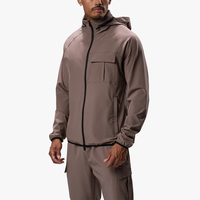 Veste utilitaire légère coupe-vent pour homme, avec logo personnalisé imprimé, en tissu ripstop, avec capuche et fermeture éclair, pour l'automne