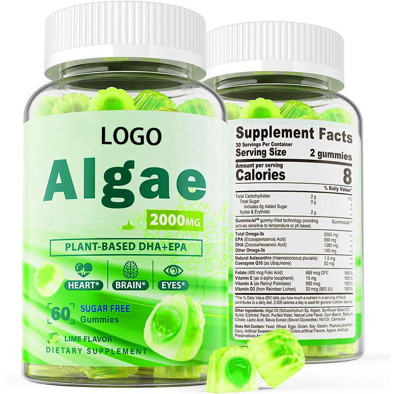 Algues sans sucre Omega 3 Gummy avec EPA et DHA CoQ10 Astaxanthine pour la santé cardiaque GummieJel