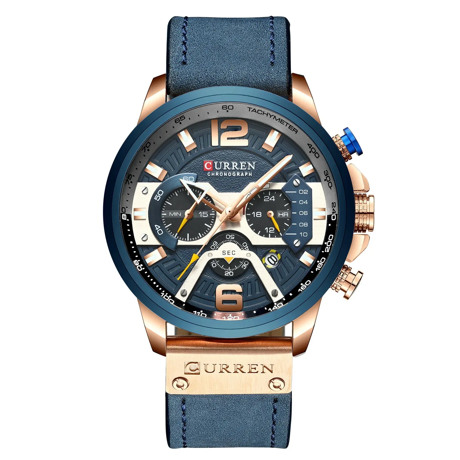 Orologi sportivi Casual dinamici per uomo orologio da polso in pelle di lusso blu orologio da uomo cronografo alla moda