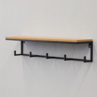 Porte-manteau mural peu encombrant en MDF et fer avec étagère et crochets robustes pour entrée, couloir et chambre