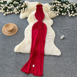 Abito lungo estivo da donna plissettato casual <span class=keywords><strong>con</strong></span> pizzo e logo frontale in tessuto traspirante - Product Image 3